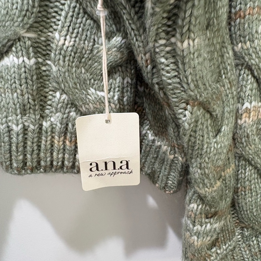 a.n.a Cable-Knit Mock Neck Sweater in Sage with Multicolor Flecks - Picture 3 of 5